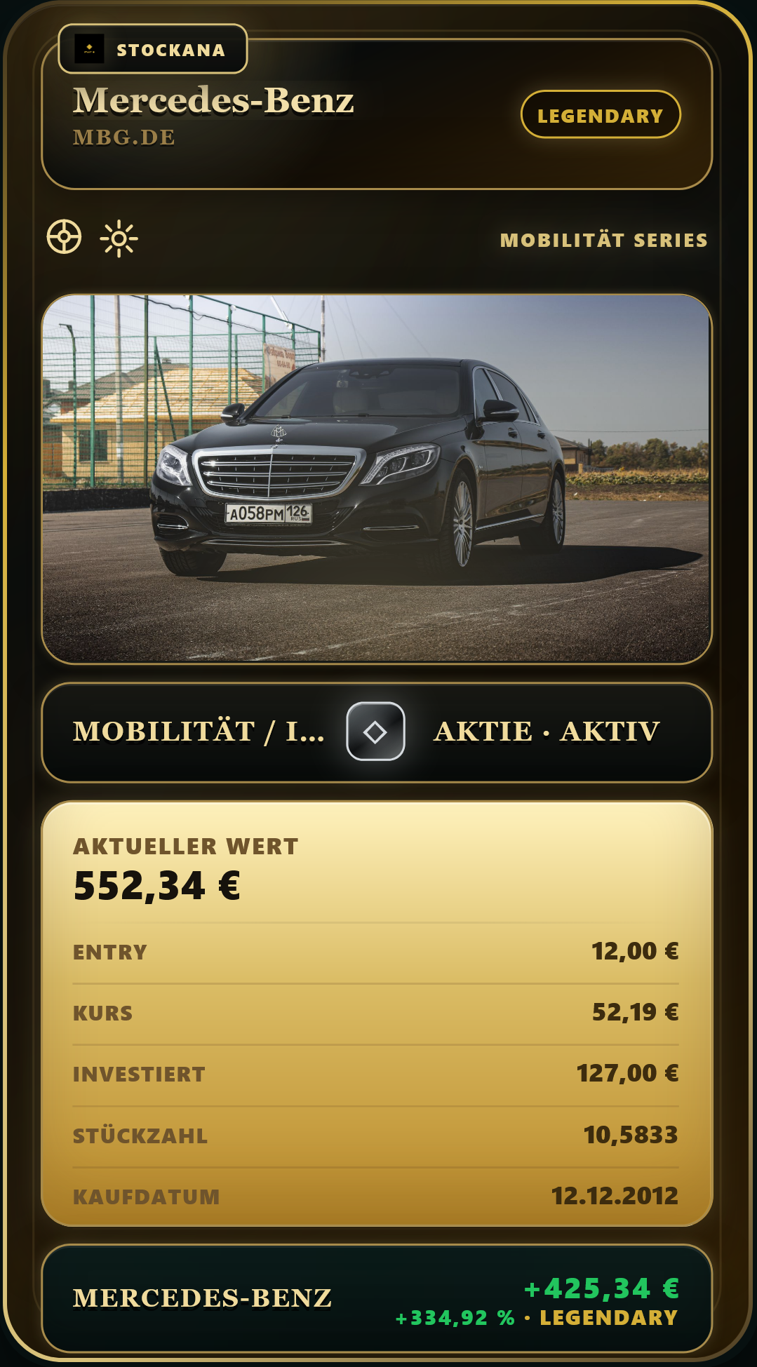 Stockana investment card for Mercedes